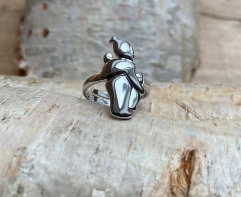 One size finger ring in sterling silver 925 with mother and children