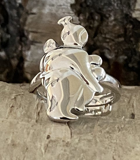 Adjustable ring with mother and 3 children in sterling silver 925