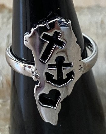 One size finger ring in sterling silver 925. Greenland with Faith - Hope and Love